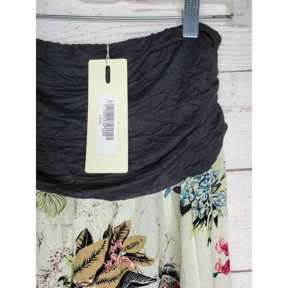 Bai Sheng GT Women's Beige Cream Floral Print Wide Elastic Leg & Waist Pants - Picture 4 of 12